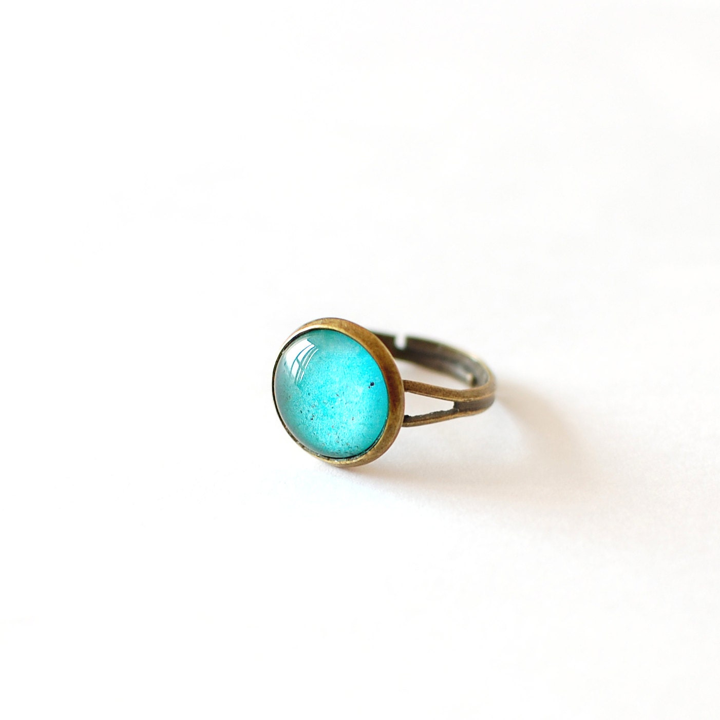 Emerald Green Ring. Raw Emerald Glass Dome Ring.