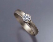 White Sapphire Engagement Ring - 14k Gold 1/2 round wedding band - 3mm Wide Band with 1/4 ct diamond alternative