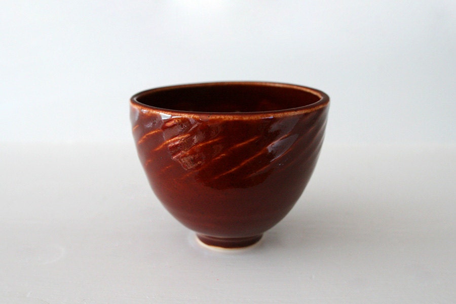 Small Stoneware Cup with Chatter Marks and Blood Red Glaze / Wheel Thrown / "RUBY RED"