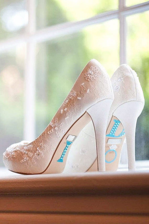 BLUE "I Do" Wedding Shoe Rhinestone Applique