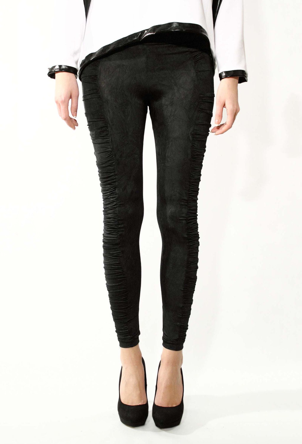 Black leggings, Draped leggings, Party leggings