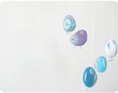 baby shower mobile pastel felt birds teal turquoise blue white colors