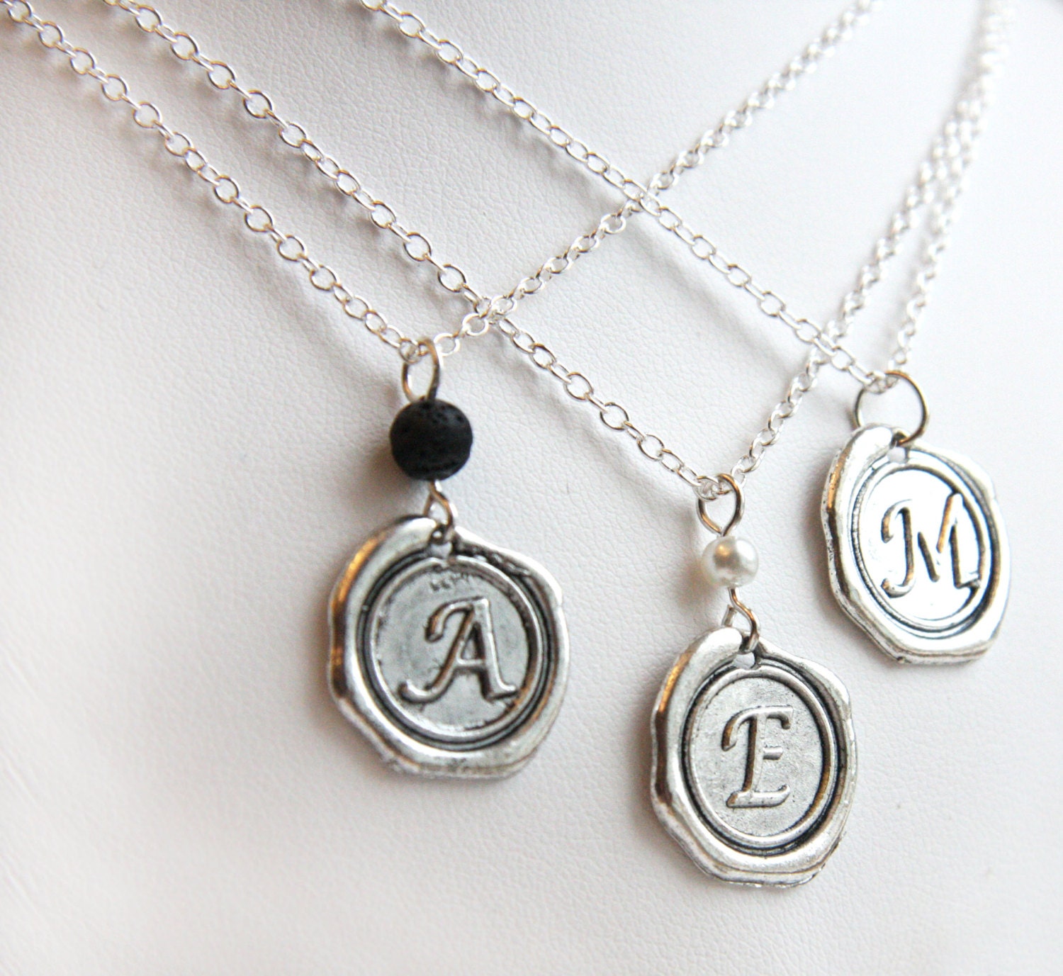 on Vacation / Personalized Jewelry, Initial Necklace, Stamped Necklace,  Monogrammed Alphabet Pendant, Wax Seal Necklace, Bridesmaid Gift