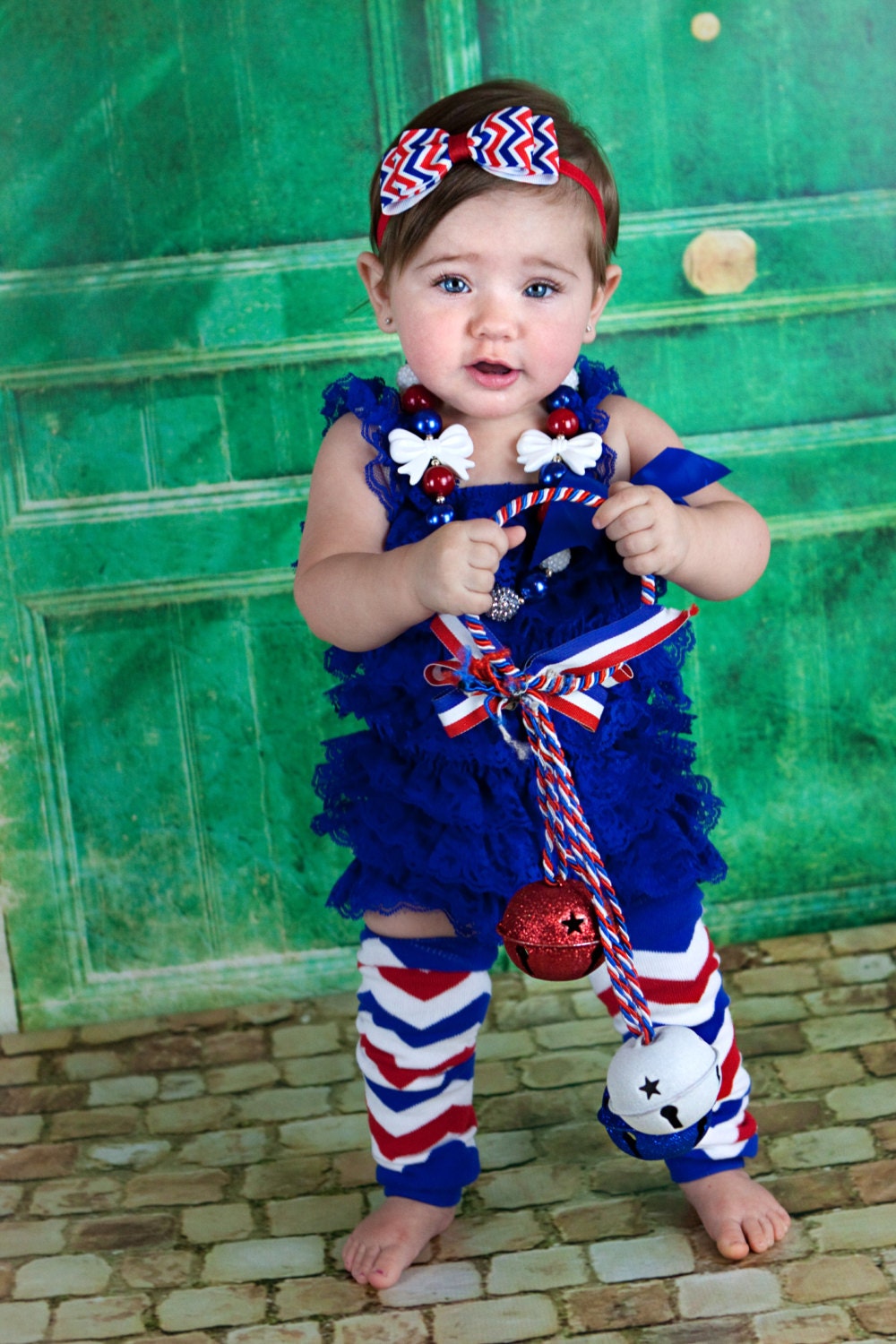 Fourth of July Baby Headband. Red White & Blue Chevron Print Hair Bow Headband. Baby Hair Accessories. Baby Girls Hair Accessories