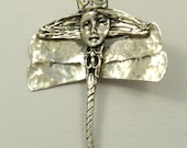 Dia The Dragonfly Girl Opens Her Wings To Life - Up Cycled Sterling, Sterling Silverware, And PMC - Art Jewelry Pendant - 1116