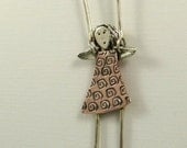 Angel Harley Is Hanging On - Up Cycled Sterling, Copper, And PMC-  Echo Friendly - Art Jewelry Pendant - 1162