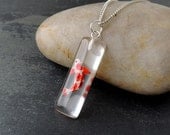 Koi Carp Necklace, Fish in Resin Pendant, Resin Jewelry, Fish Jewelry, Red White Black Spot
