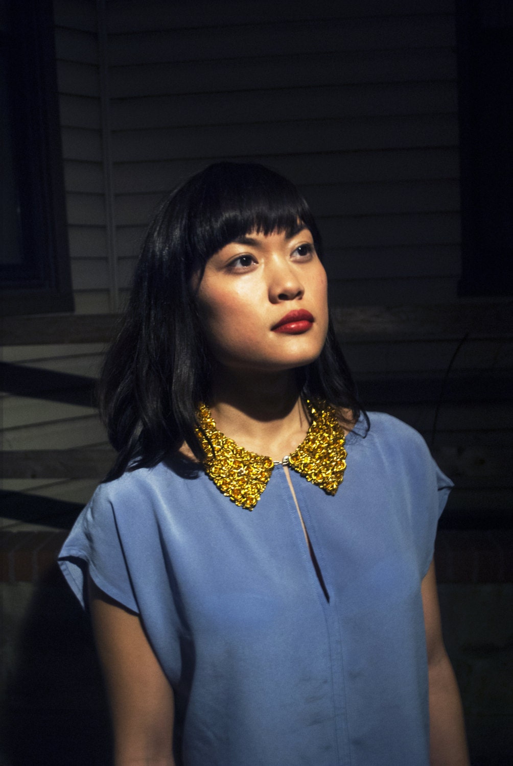 Metal Collar Bib Necklace with Gold Flowers - The Luxe Collar in Gold Roses