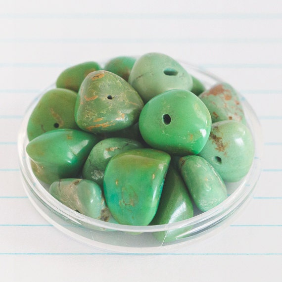 Green Chinese Turquoise - Gemstone Nugget Beads (Varied from 9mm - 15mm) x 14