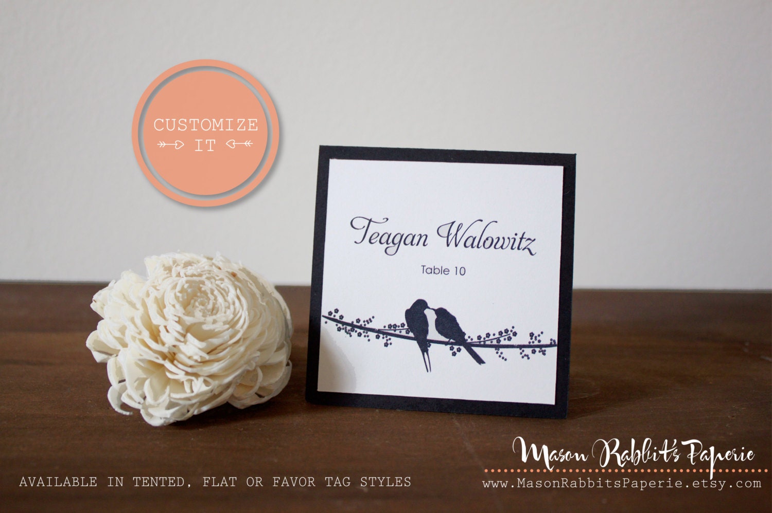 Love Birds Wedding Place Cards, Escort Cards, Favor Tags, Tented Place Cards, Flat Place Cards for weddings / NAME PRINTING included