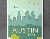 Children Home Decor Nursery Art Print -Austin No.6 - 8x10 Skyline Illustration and Typography City Travel Cityscape Landscape Art Print