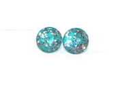 Sparkly Turquoise Glitter Studs - Nail Polish Earrings - Post Stud Earrings