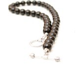 Black necklace, black onyx short necklace with silver finiture. Italian gemstone jewelry, men's necklace.