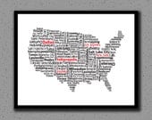 United States, US, USA, Print, Art, Map, State, Wall Decor, Wedding, Gift, Personalized, Anniversary, Long Distance Relationship, Mother