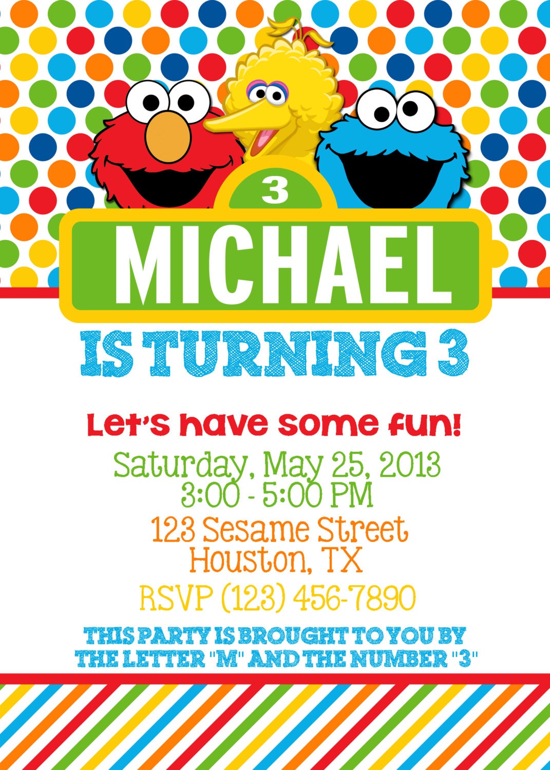 Sesame Street Inspired 5x7 Invitation - Boy or Girl Birthday Party - PRINTABLE Il_170x135