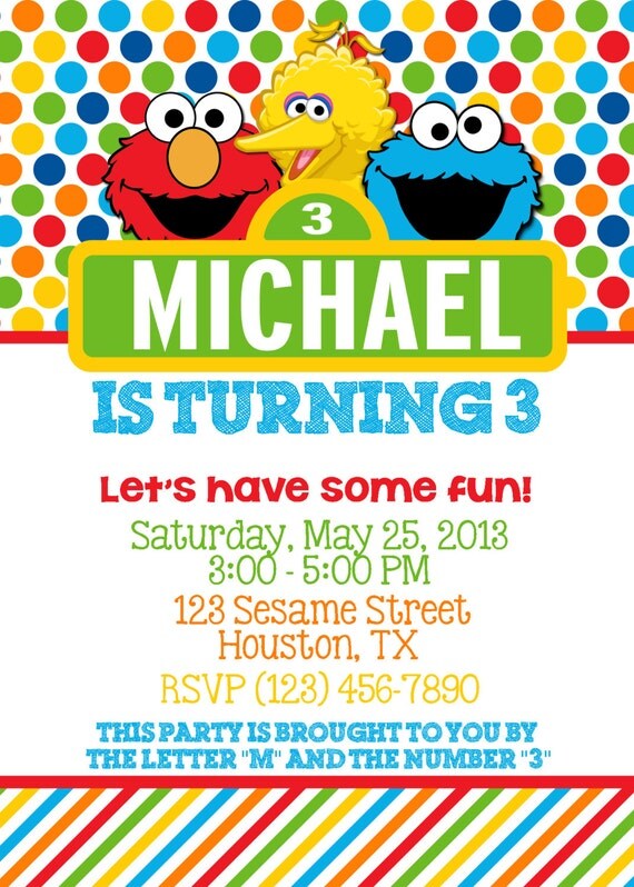 Sesame Street Inspired 5x7 Invitation - Boy or Girl Birthday Party - PRINTABLE Il_570xn