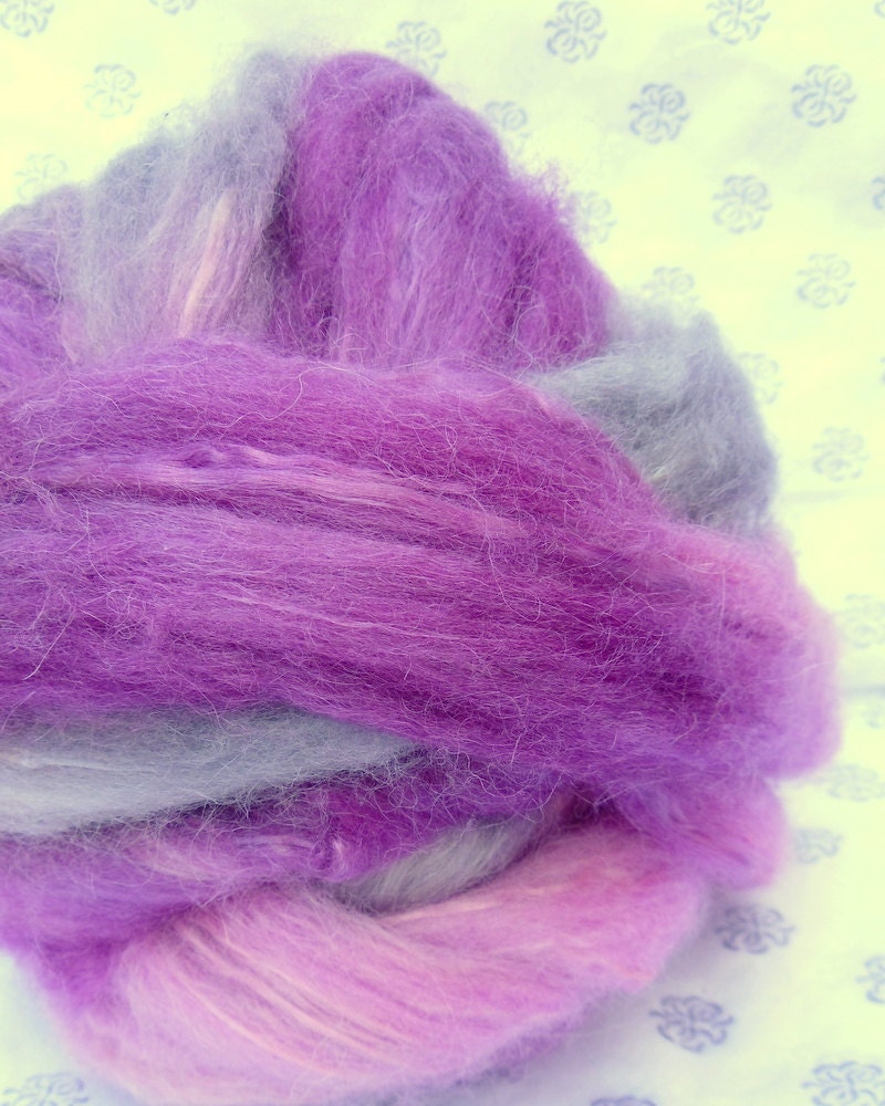 Luxury blended tops, rovings for spinning, shetland wool, baby llama, soy silk, special custom blend, hand dyed, 100g