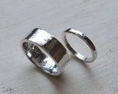 What You Seek Hammered Silver Wedding Band Set - Handmade Artisan Sterling Silver Wedding Bands - Customized Stamping