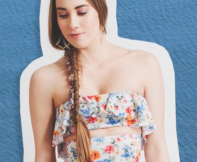 Ruffle bandeau top floral
