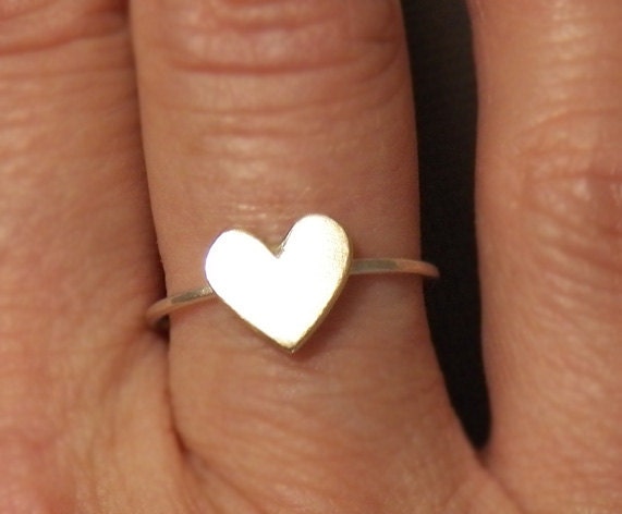 LoVe Stacking Ring - Valentines Heart Rings - Handcut Brass - Sterling Silver band - Minimal design
