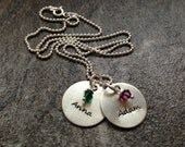 Personalized Necklace: Hand stamped Personalized Sterling Silver Disc Name Necklace with Swarovski Crystals