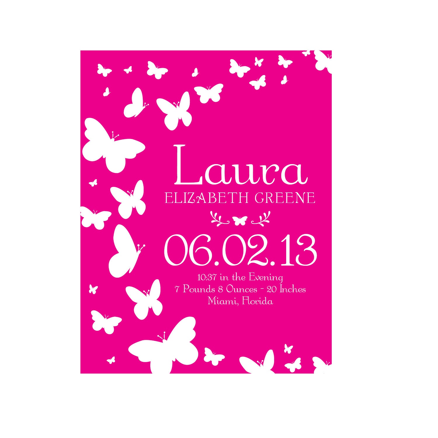 Personalized Childrens Custom Birth Announcement Print, Butterfly Nursery Art, Subway Art, Birth Stats Print, Baby Name Print, 8x10