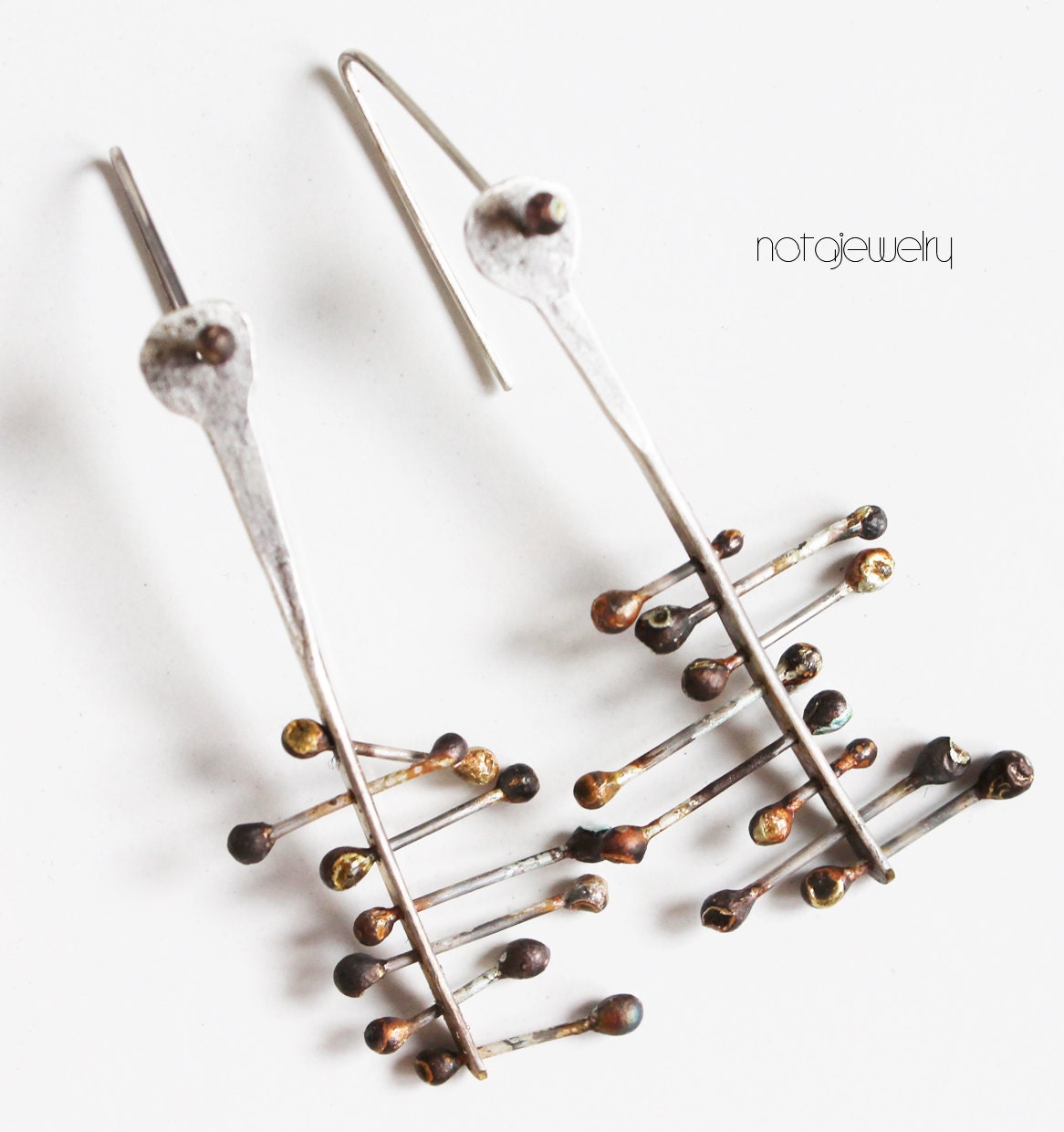 Cool dangle silver earrings - sterling silver jewelry - unique sterling silver design. Modern handmade silver jewelry earrings.