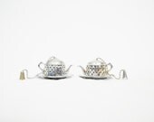 Mini Teapot Loose Tea Infuser - Silver, Vintage - Set of 2