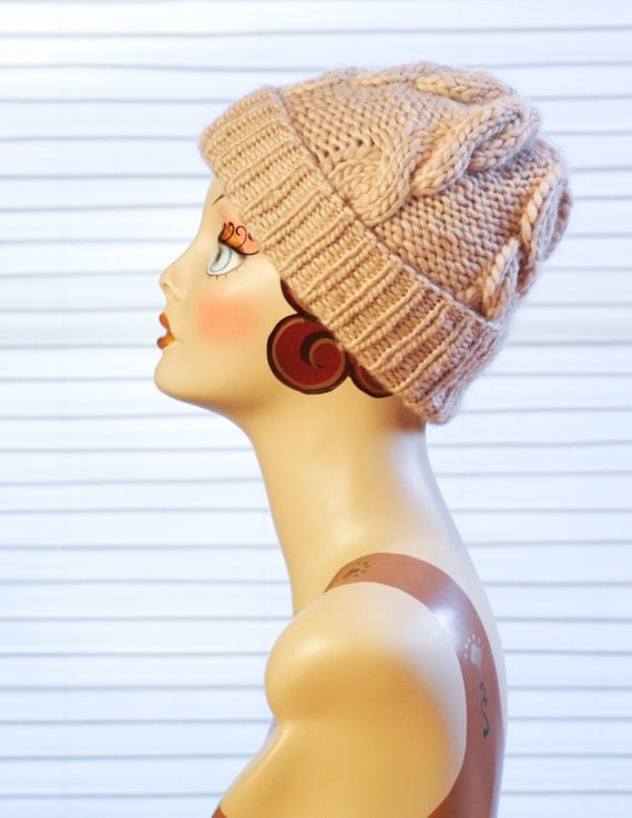 Buy winter hats Hats - Hand Knit Beanie Hat, Winter Hat in Oatmeal, Chunky Cable Hat