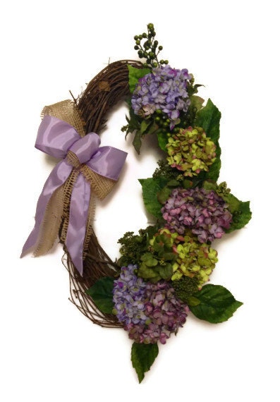 Rustic Hydrangea Grapevine Twig Door Wreath Spring Summer Home Decor Floral Arrangement