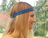 Royal Blue Bohemian BOHO Ribbon Lace Headband- with Diamond Pattern