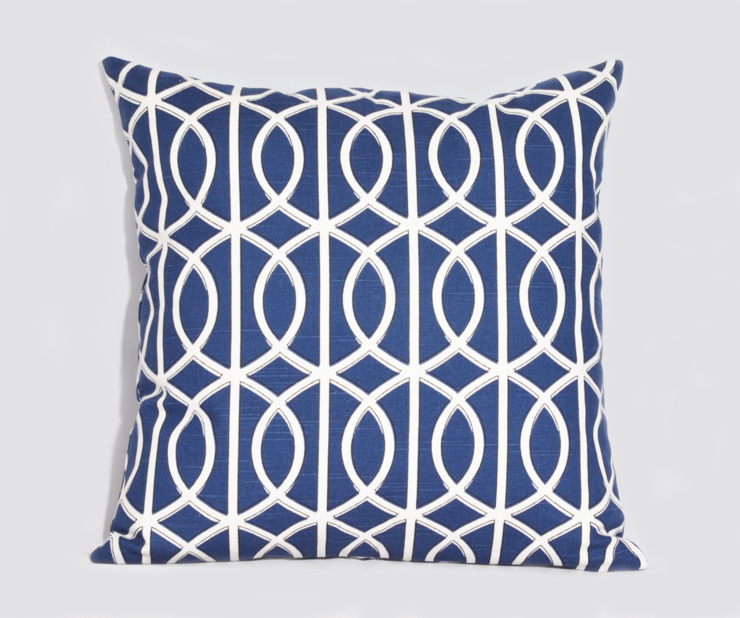 Navy Blue Pillow - Chain - Lattice - Blue and White Pillow Cover, 18 inch Pillow, Contemporary, Modern, Geometric Lattice Pillow