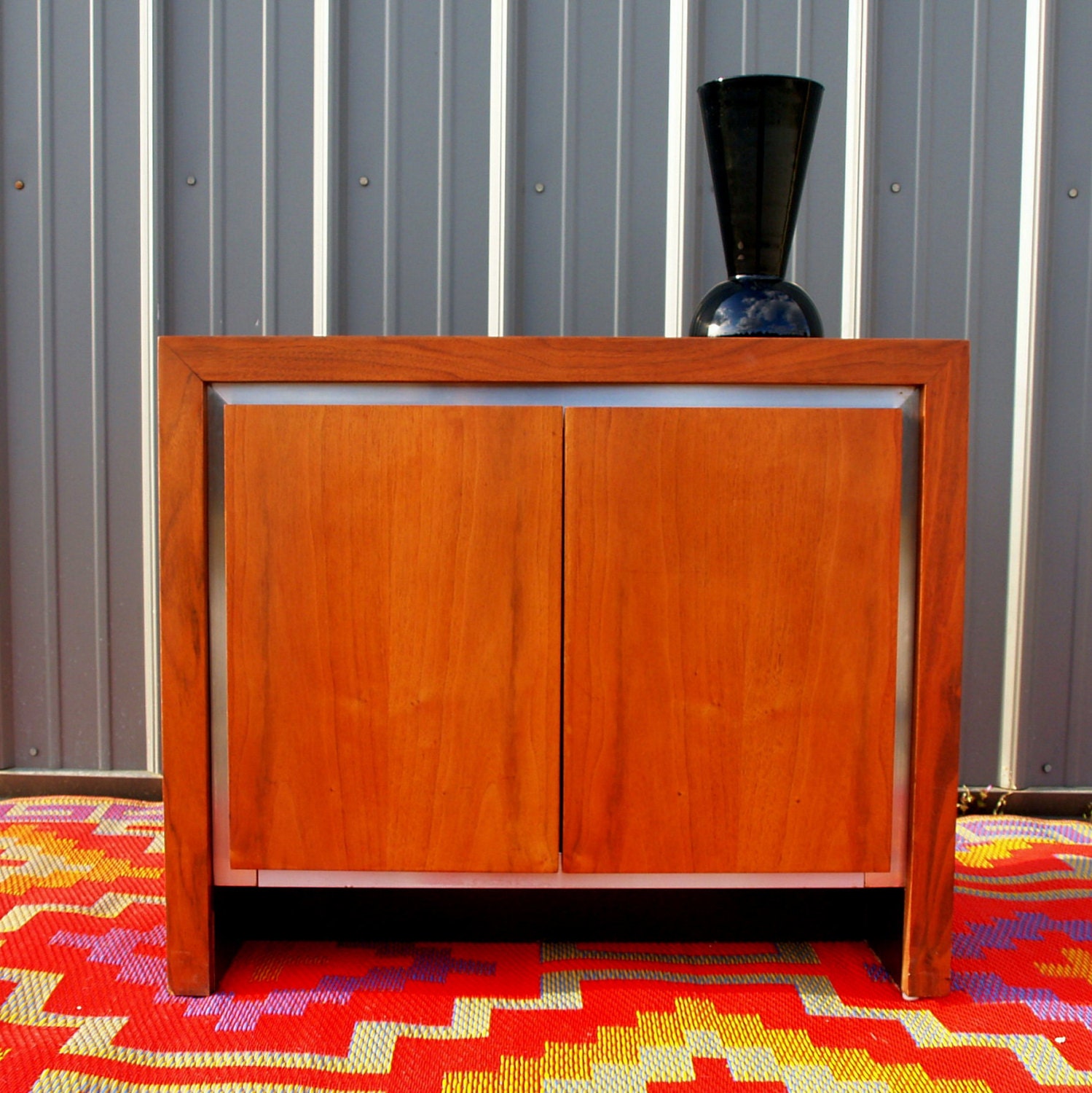 Milo Baughman MID CENTURY MODERN Vintage Walnut Cabinet 1960s American Flame Wood & Nickel Chrome for Dillingham Furniture Chicago