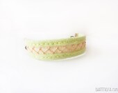 Felt embroidered bracelet. Mint, pink, blue. Hand embroidery