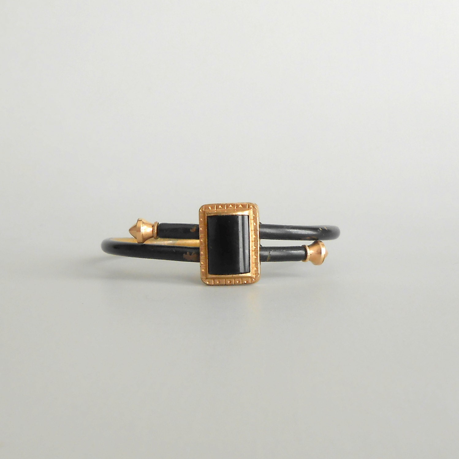 Antique Victorian Bracelet. Black Enamel. Mourning. Patent 1879.