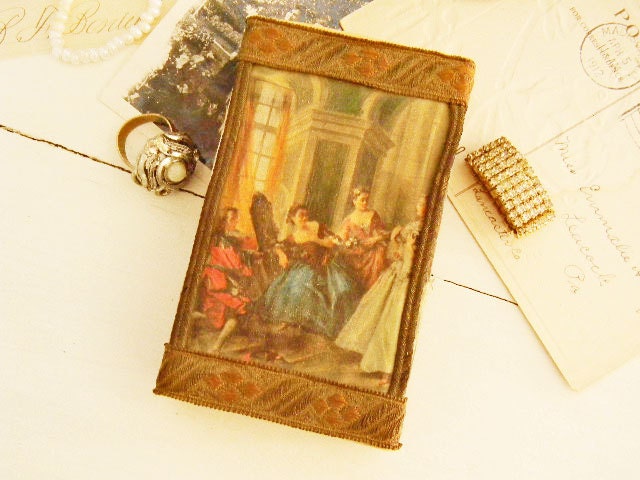 SALE - Antique Matchbox Box Art - FRENCH  Farmhouse - Picture Metallic Trims - 1900's-50's - COTTAGE Shabby - Unique Rare & Patina