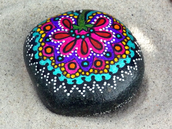 Celestial Bloom / Painted Rock / Sandi Pike Foundas / Cape Cod Sea Stone