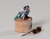 Pack of three origami Birds with pattern print, packed, turquoise, brown, blue, rose