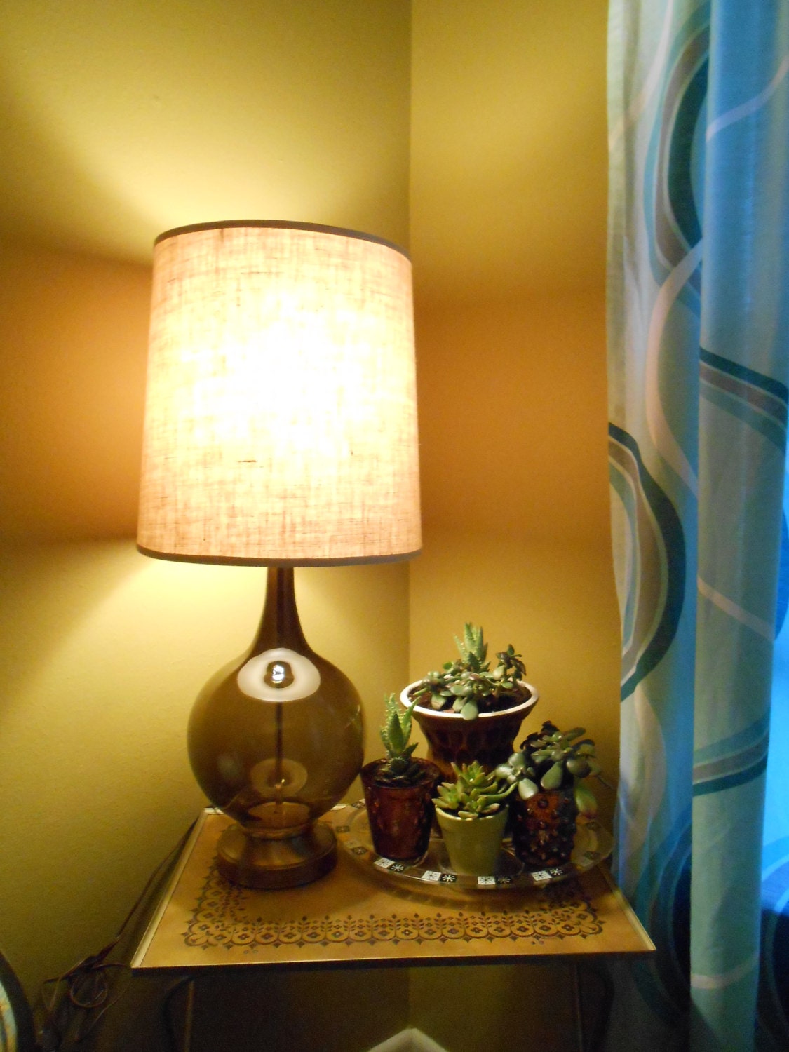 Mid Century Lamp Hand Blown Glass Smoke Glass Lamp Lighting Brown Glass