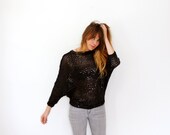 Vintage 80s Black Sequin Batwing Top  Medium - Large