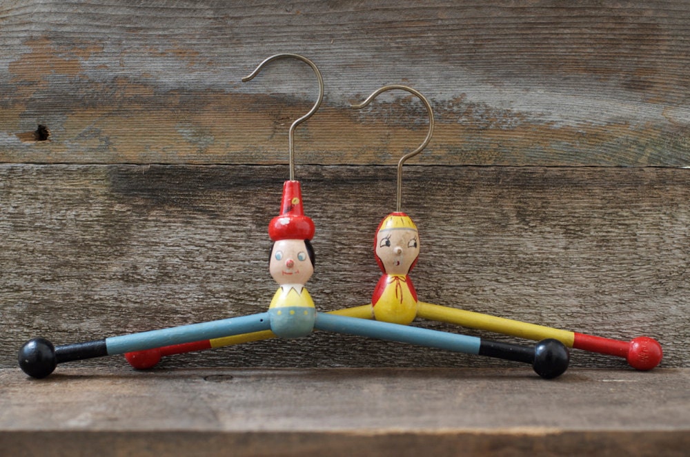 Rare Vintage Children's Wood Clothes Hangers - 1930