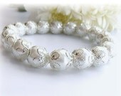 White Bracelet  - Pearl Bracelet Bangle - CraftsbySigita