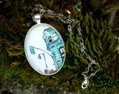 Green Pine, Oval Pendant Necklace