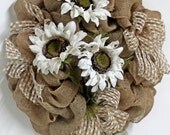 Country Front Door Wreath, Burlap Wreath, Burlap Sunflowers, Burlap Bow, Great for Primitvie Decor -- FREE SHIPPING