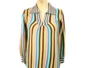 1970s Sears Striped Sweater - Collared Pullover - Vertical Stripes Acrylic - Size Medium