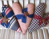 patriotic hearts, americana, red white and blue hearts, home decor, country decor, set of 3 by whimsysweetwhimsy, READY TO SHIP