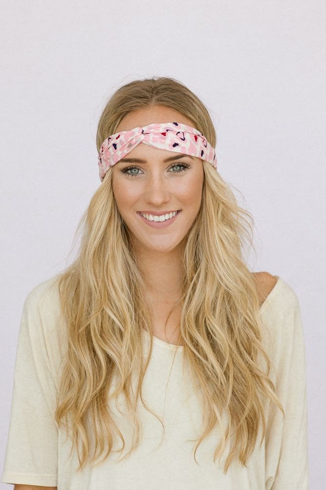 Pink Turban Headband Heart Hair Bands Turband Twist Stretchy Women's Fashion Headband Cute Hair Band