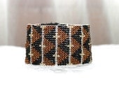 Loom Beaded Bracelet Copper, Black, Silver Triangle Design