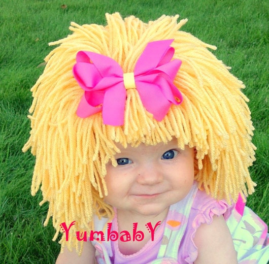 Baby Hat- Blonde Wig Hat- Girl Wig- Halloween Costume Girls- Princess Costume- Yellow Wig- Baby Costume- Girl Photo Prop, Pageant