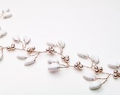 White Bridal Hair Piece, Hair Vine,  Bridal Hair Accessory,  Wedding Hair Accessory with leaves and pearls